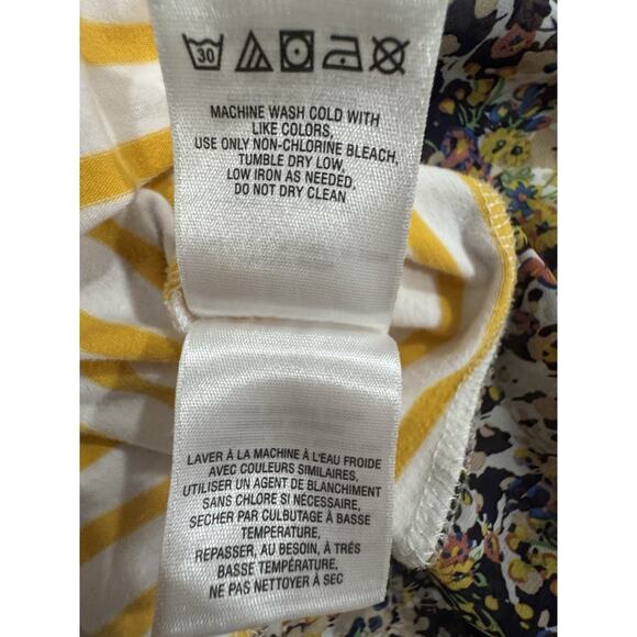 Yellow Striped Tank Top Floral Neckline Sleeveless Casual Cute - Picture 6 of 7